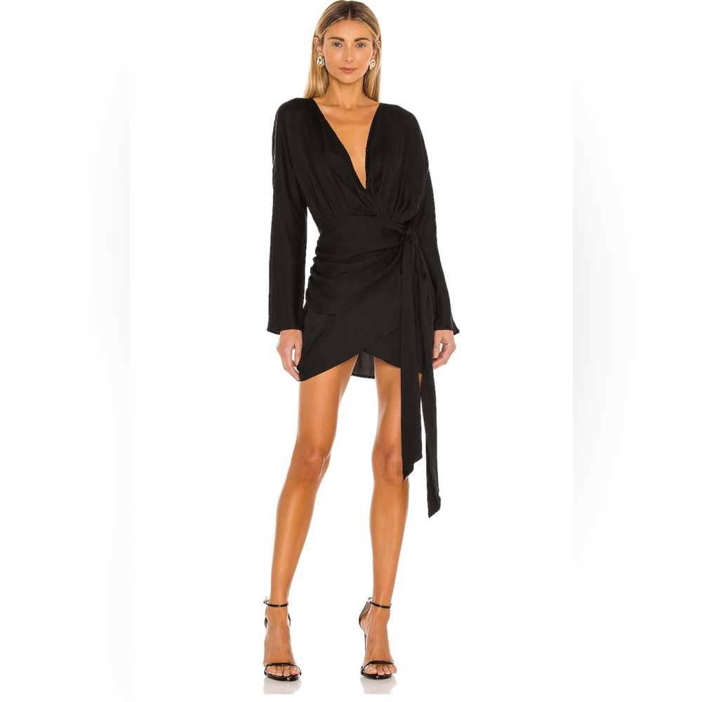 L'Academie The Lorriana Mini Dress Wrap Black Size Medium Revolve Women